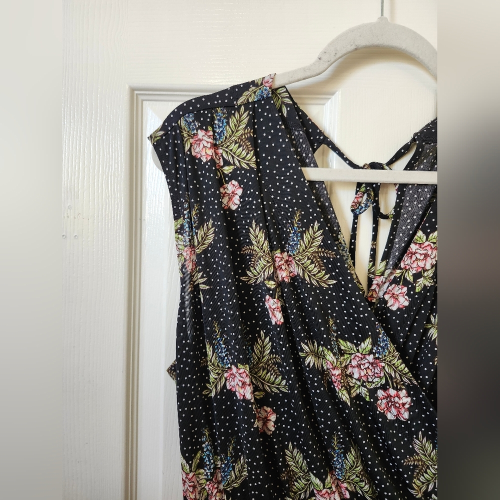 CAbi Black Pink Floral Polka Dot Jumpsuit W Pockets L - Picture 3 of 9